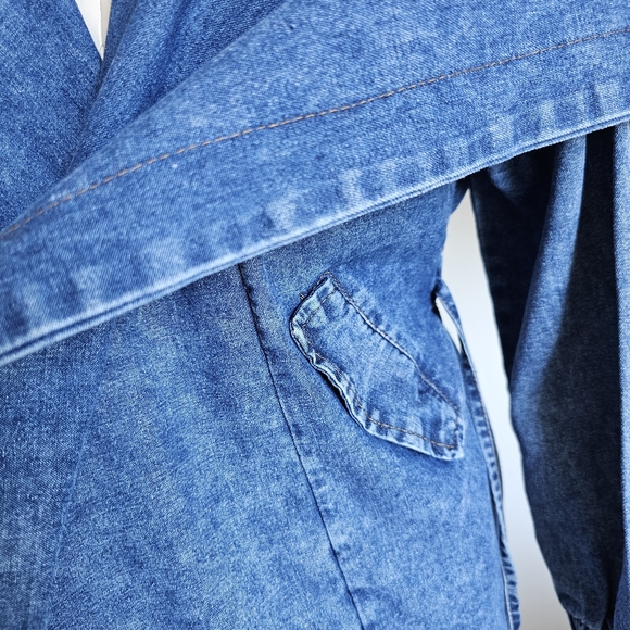 90s Madein Dark Wash Denim Avant Garde Dramatic Shawl Collar Hooded Wrap Jacket - Picture 4 of 16